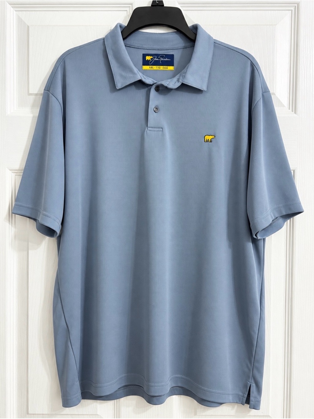 Jack Nicklaus Dusty Blue Short-Sleeve Polo with Yellow Bear Logo